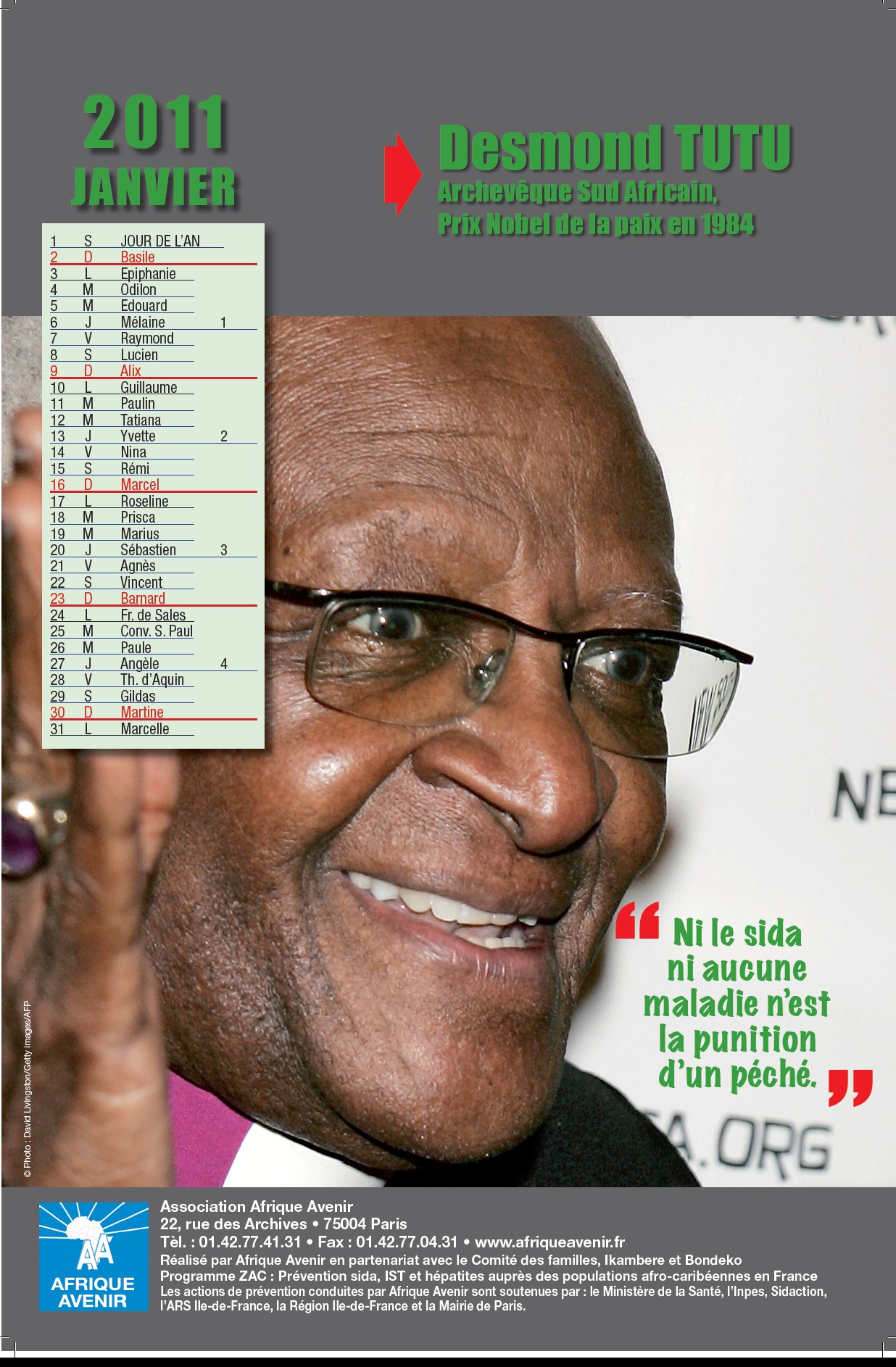 Calendrier 2011: Solidarité envers les personnes vivant avec le VIH/Sida