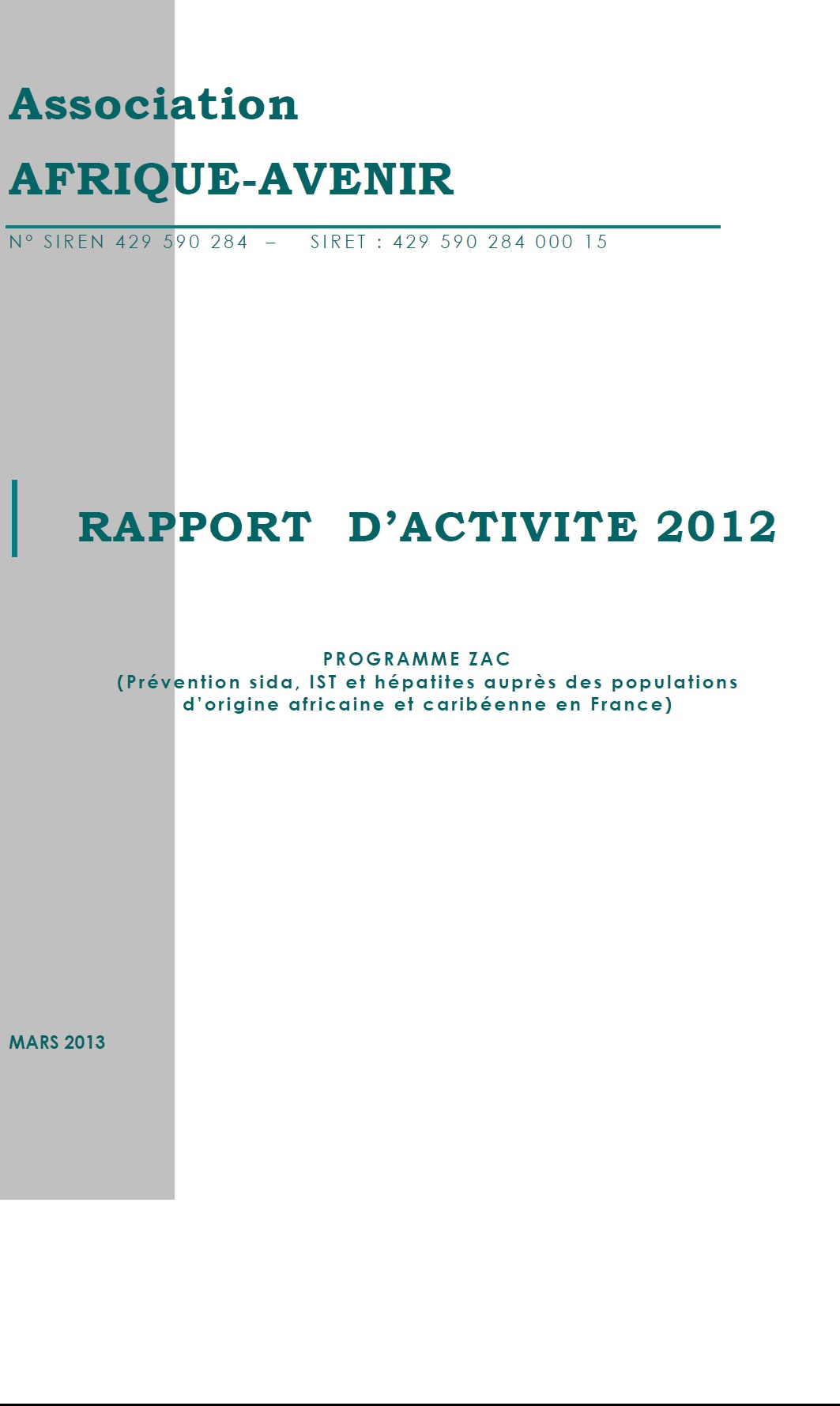 RAPPORT D&rsquo;ACTIVITE 2012