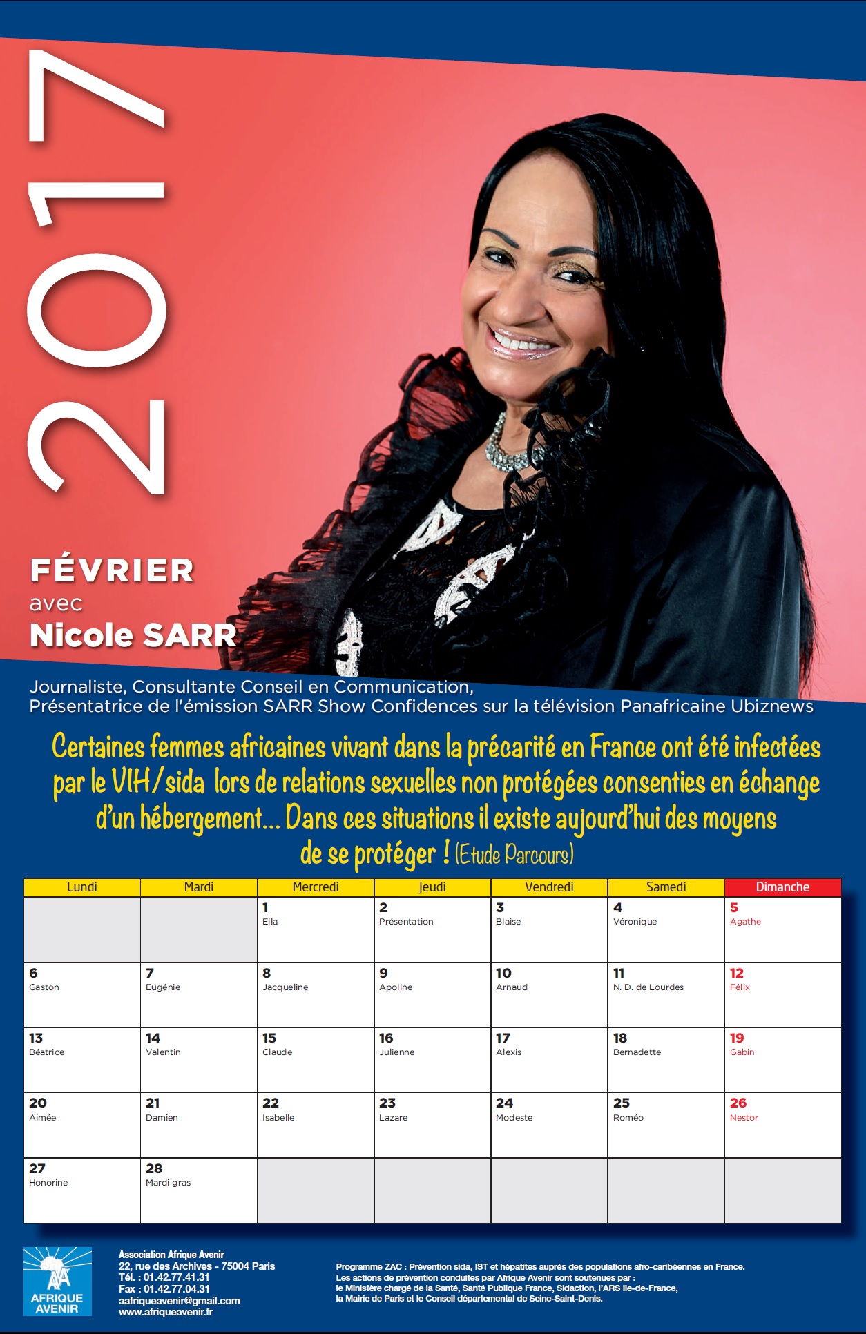 calendrier 2017: ETUDE PARCOURS, PREVENTION  DIVERSIFIEE